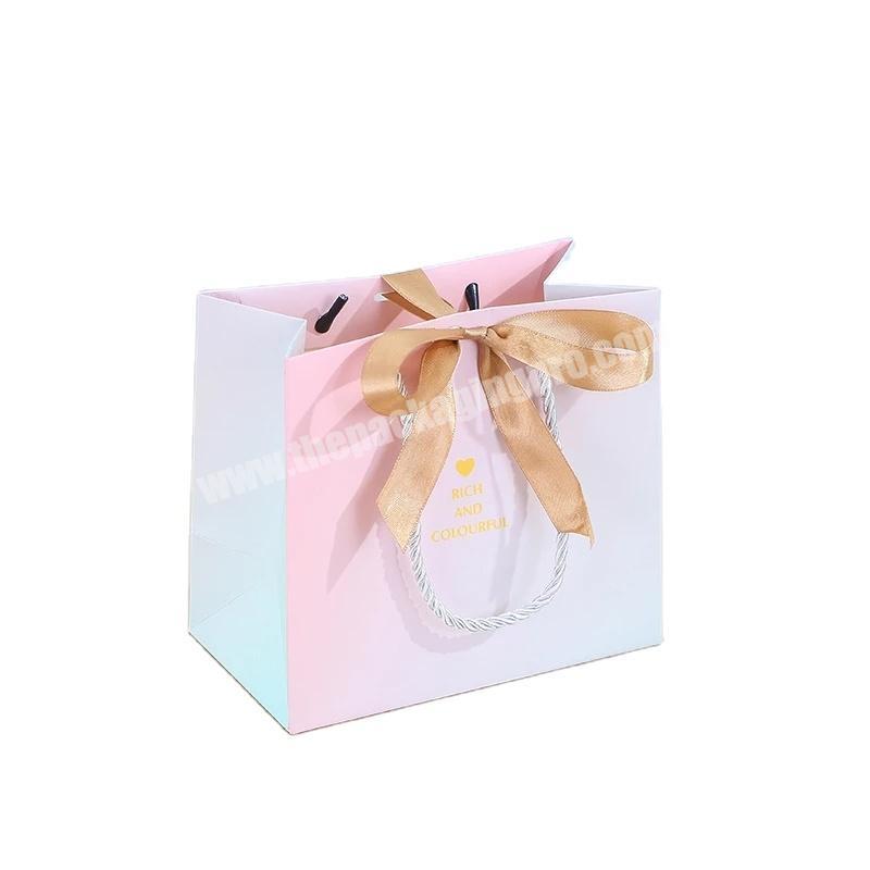 China wholesale custom paper bag white paper bag thank you paper bag with ribbon bowknot