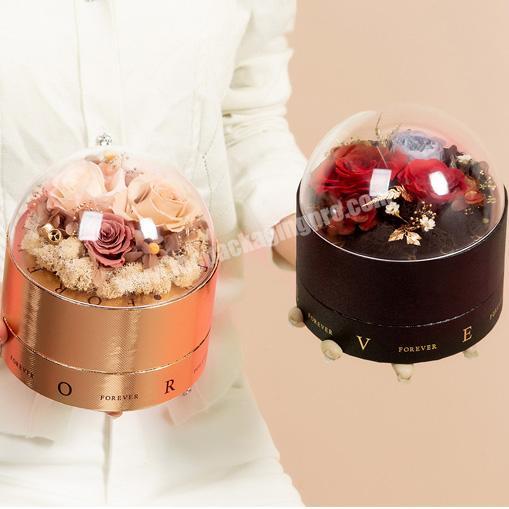 Clear acrylic delicate appearance round flower and chocolate gift packaging box with transparent lid cover wholesale