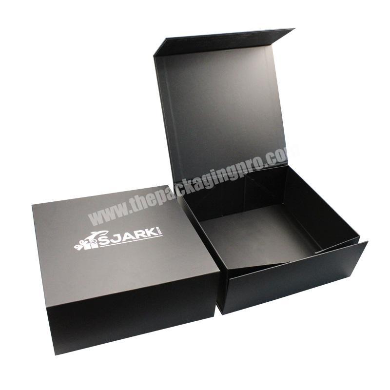 Collapsible Box Custom White Foil Logo Clothing Packaging Box Matt Black Rigid Cardboard Gift Box With Magnet