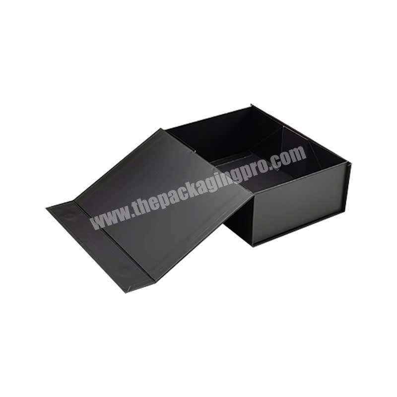 Collapsible packaging black rectangular magnetic folding paper gift box with lid