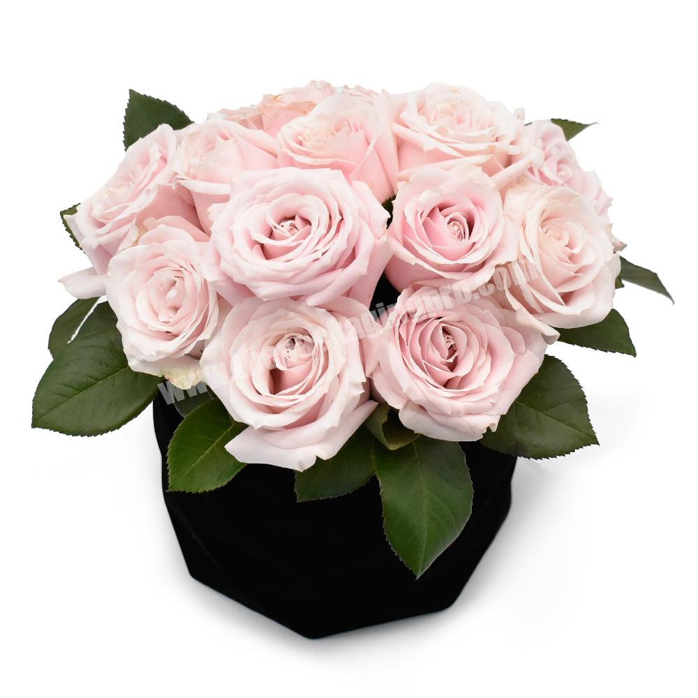 Creative Polygon Diamond Shaped Black Velvet Flesh Rose Preserved Flower Gift Packaging Box Caja De Flores Para Rosas For Rose