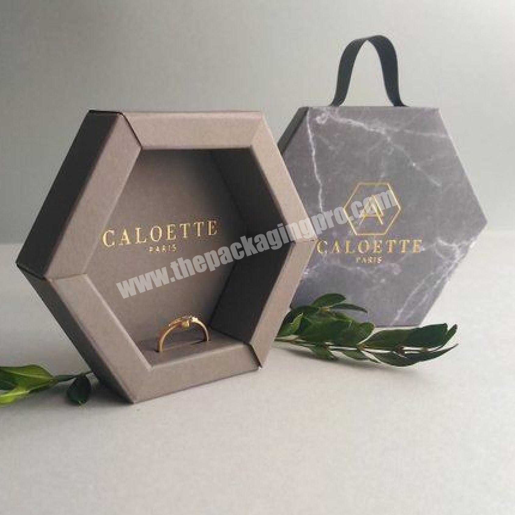custom Creative Ring Jewelry Mini Paper Hexagonal Glass Jar Box With Ribbon 