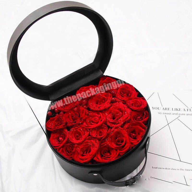 Creative apple shaped leather flower box portable immortal flower bouquet arrangement gift packaging box gift box  with handle