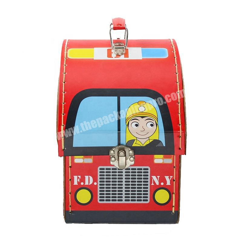 Creative red fire truck shaped paper suitcase boy gift packaging box factory