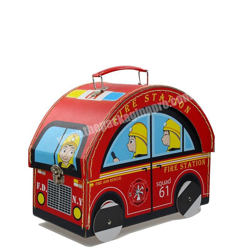 Creative red fire truck shaped paper suitcase boy gift packaging box manufacturer