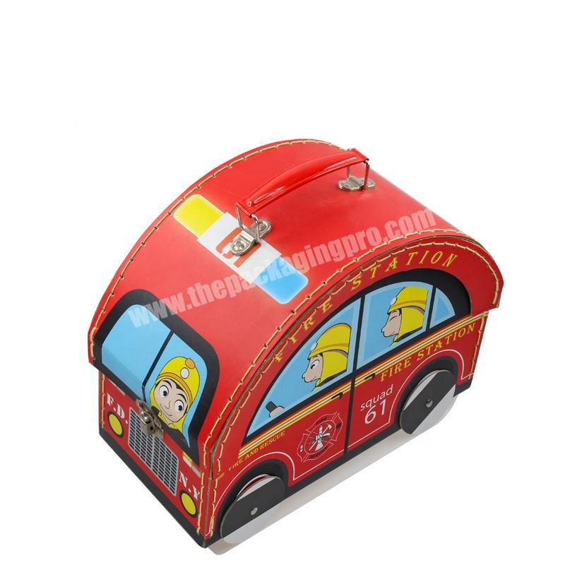 personalize Creative red fire truck shaped paper suitcase boy gift packaging box