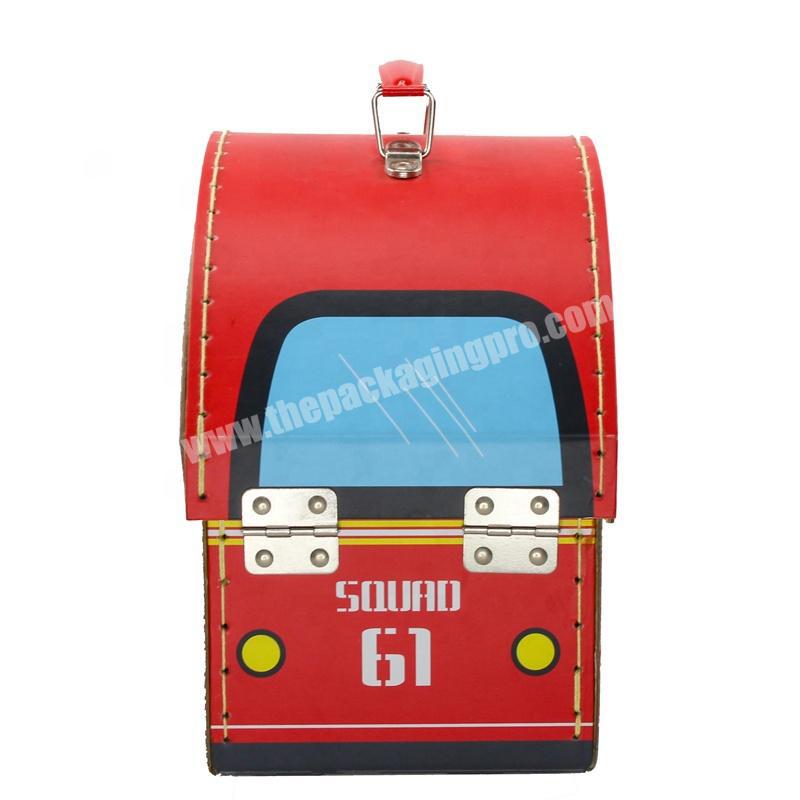 Creative red fire truck shaped paper suitcase boy gift packaging box wholesaler