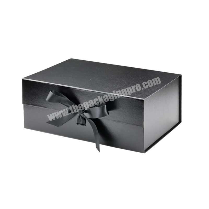 Custom A4 size black magnetic folding gift presentation box with ribbon