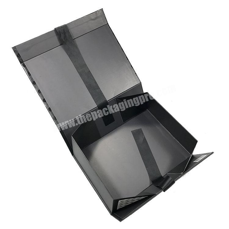 Custom Black Magnetic Closure Scratch proof matte Matt Lamination Folding Paper Gift Box With Glossy Black UV Coating Logo