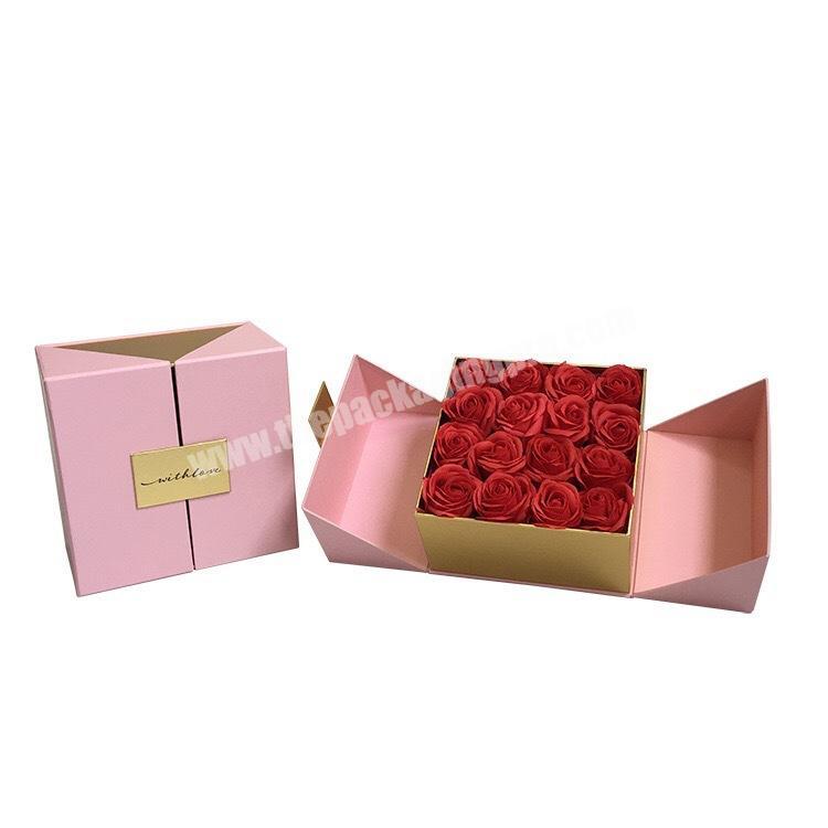 Custom Boxes Logo Roses Packaging for Flowers Bouquet Paper Square Small Gold Pink Rose Mini Empty Flower Gift Box