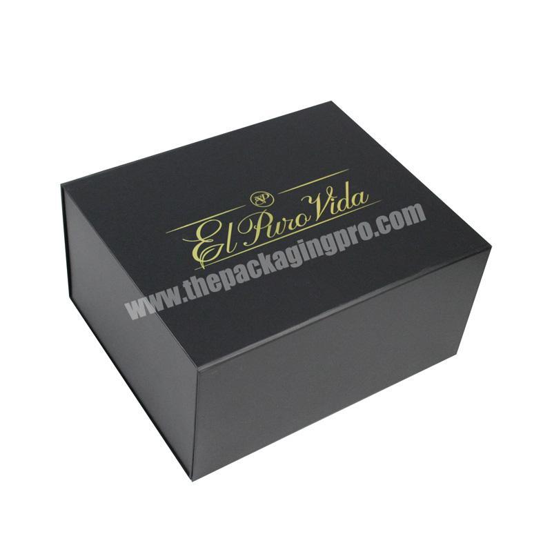 Custom Brand Logo Gold Foil Stamping Collapsible Paper Recycled Cardboard Matt Black Packaging Box Closure For Clothing