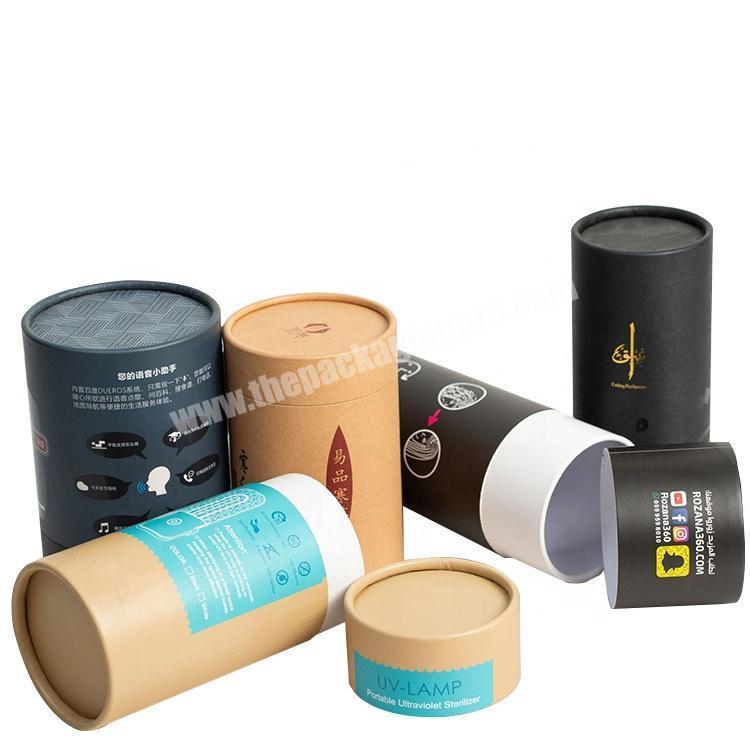 Custom CMYK Printing Recyclable Cardboard paper Material Cylinder Packaging Round Gift Box with Lid Tea Paper Kraft Box