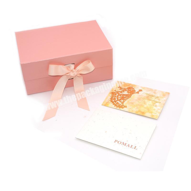 Pink Kraft Paper Foldable Magnetic Big Apparel Box Board Fold Up Gift Packaging Folding Storage Box With Ribbon Closure