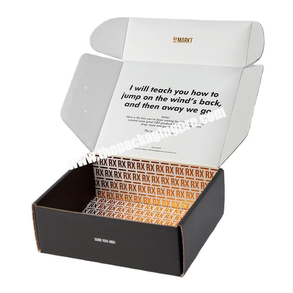 Custom Gold Foil Logo Printing Black Corrugated Cardboard Shipping Paper Mailing Box