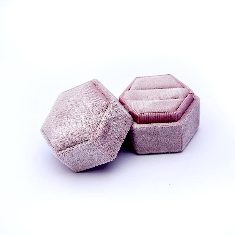 Custom Hexagonal velvet material engagement ring box,earring gift packaging box,velvet ring box with logo