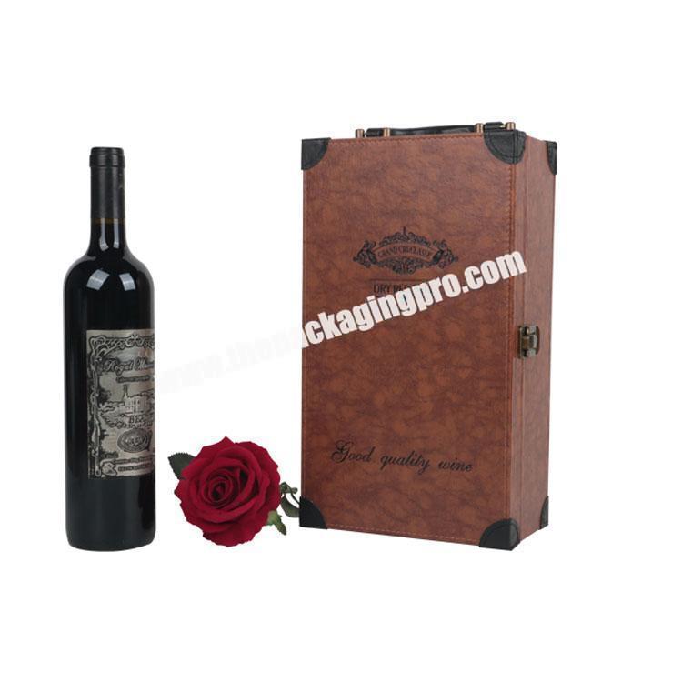 PU  leather wine gift box engraved double red wine packing box with wine set gift box