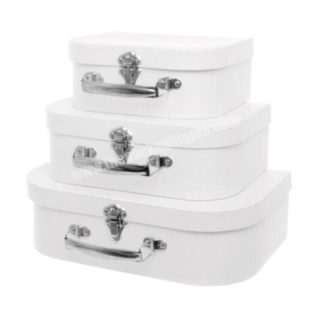 Custom High grade plain White cardboard suitcase box sets with metal handle