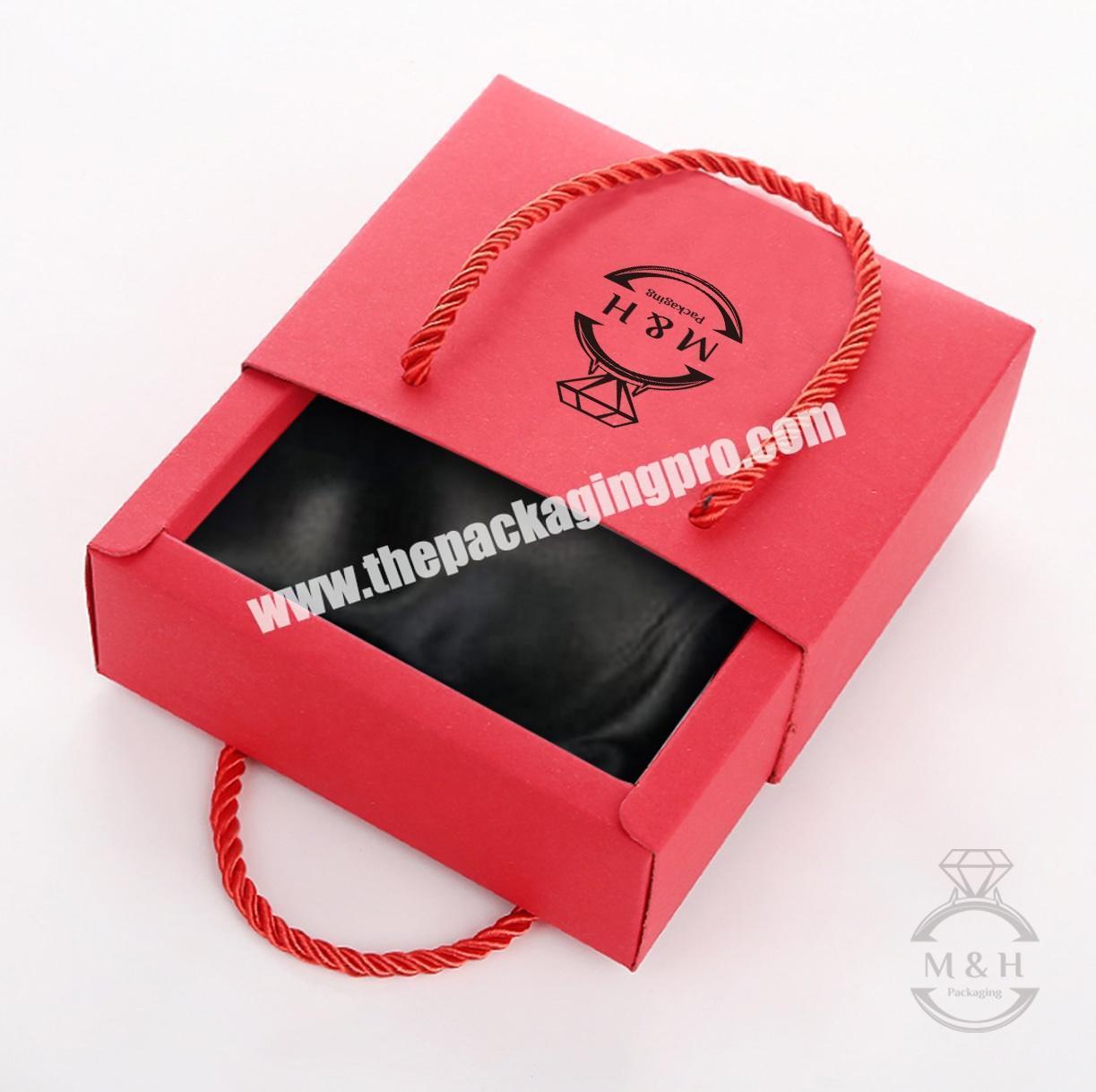 Wedding Favor Candy Box Jewelry Gift Packaging Cardboard Sliding Eyelashes Packaging Boxes With Ribbon Handle