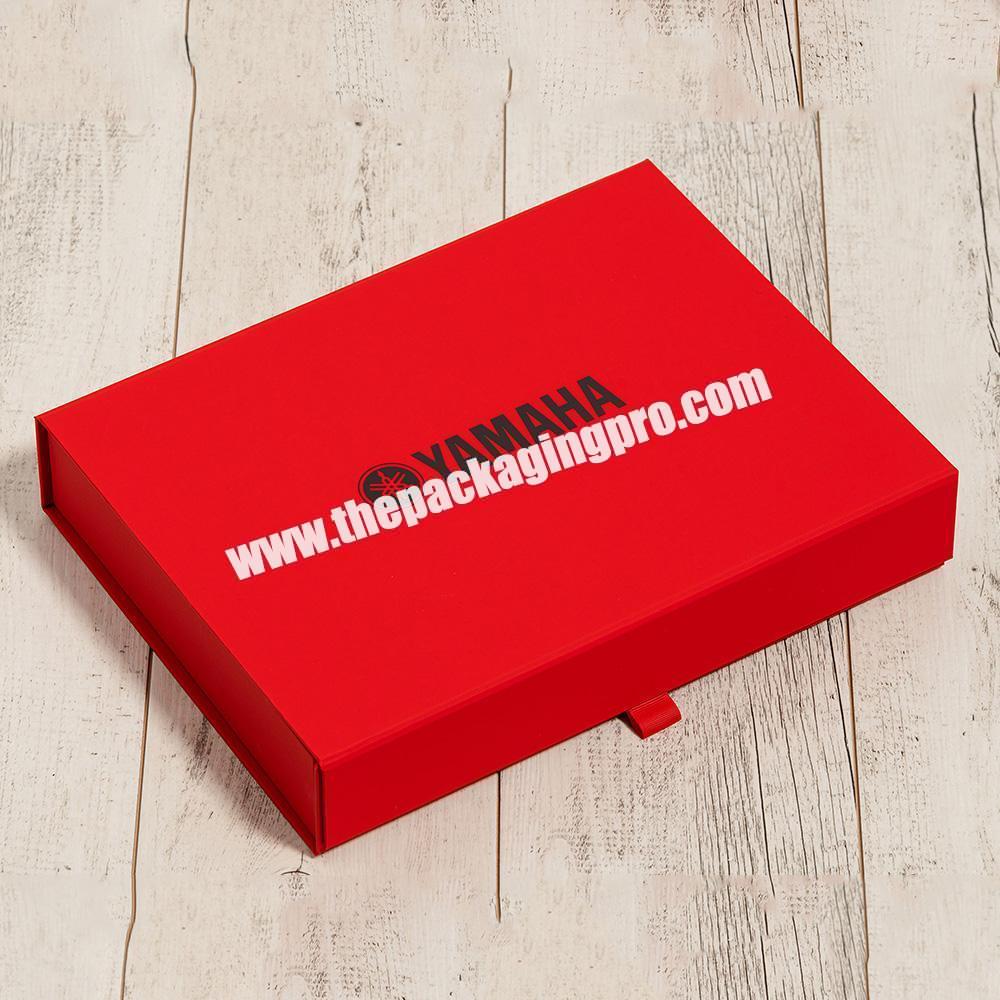 Custom Logo A4 Cardboard Packaging Folding Magnetic Shallow Red Rigid Paper Document Gift Boxes