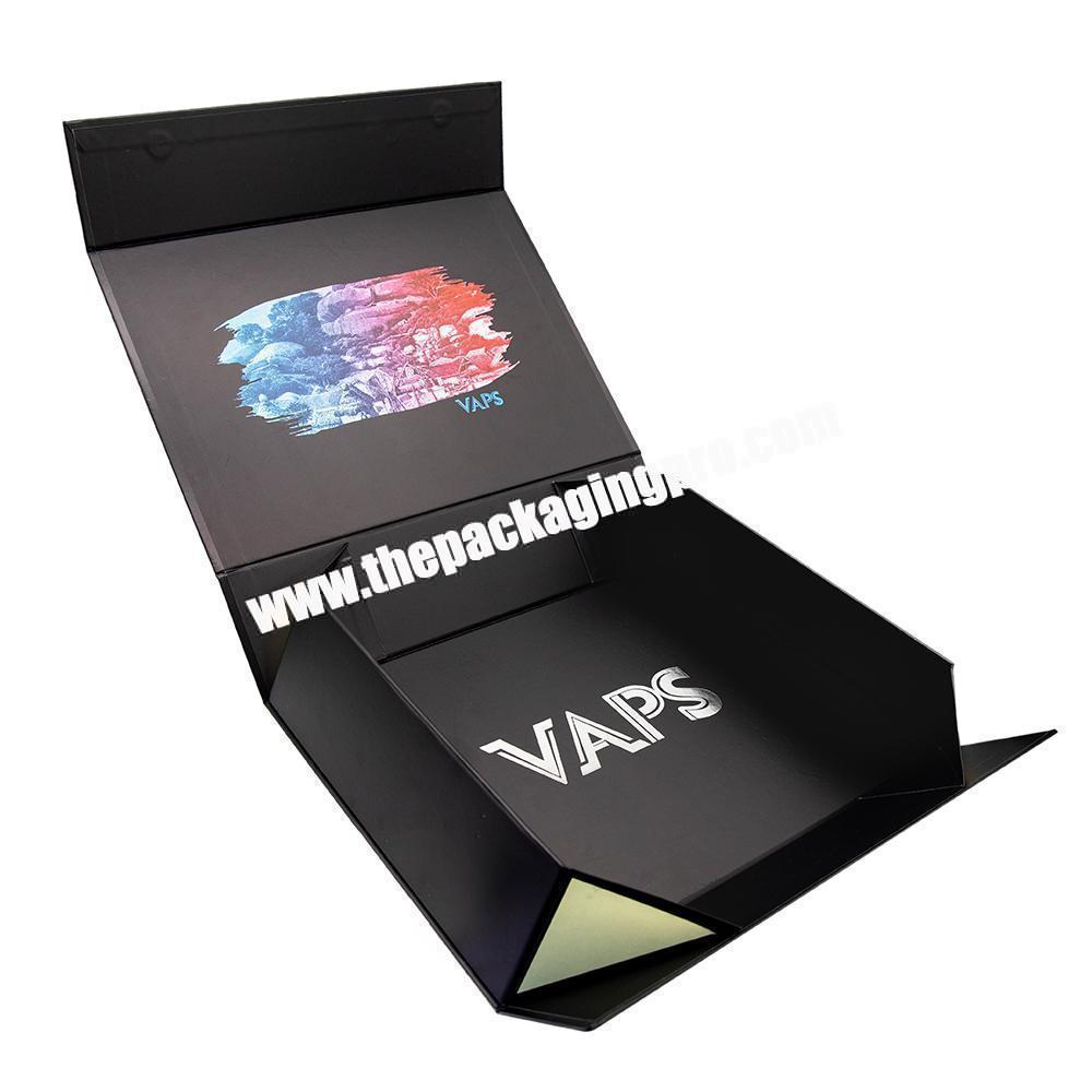 Custom Logo Printed Luxury Black Folding Cardboard Packaging Large Magnetic Flip Gift Box