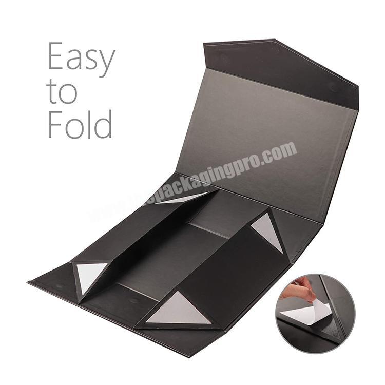 Custom Logo Collapsible Black Rigid Cardboard Packaging With Magnetic Foldable Gift Box