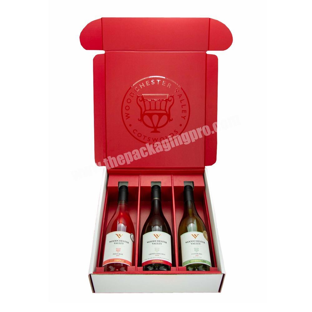 Custom Logo Corrugated 3 Three Wine Bottle Shippers Postage Shipping Boxes With Dividers
