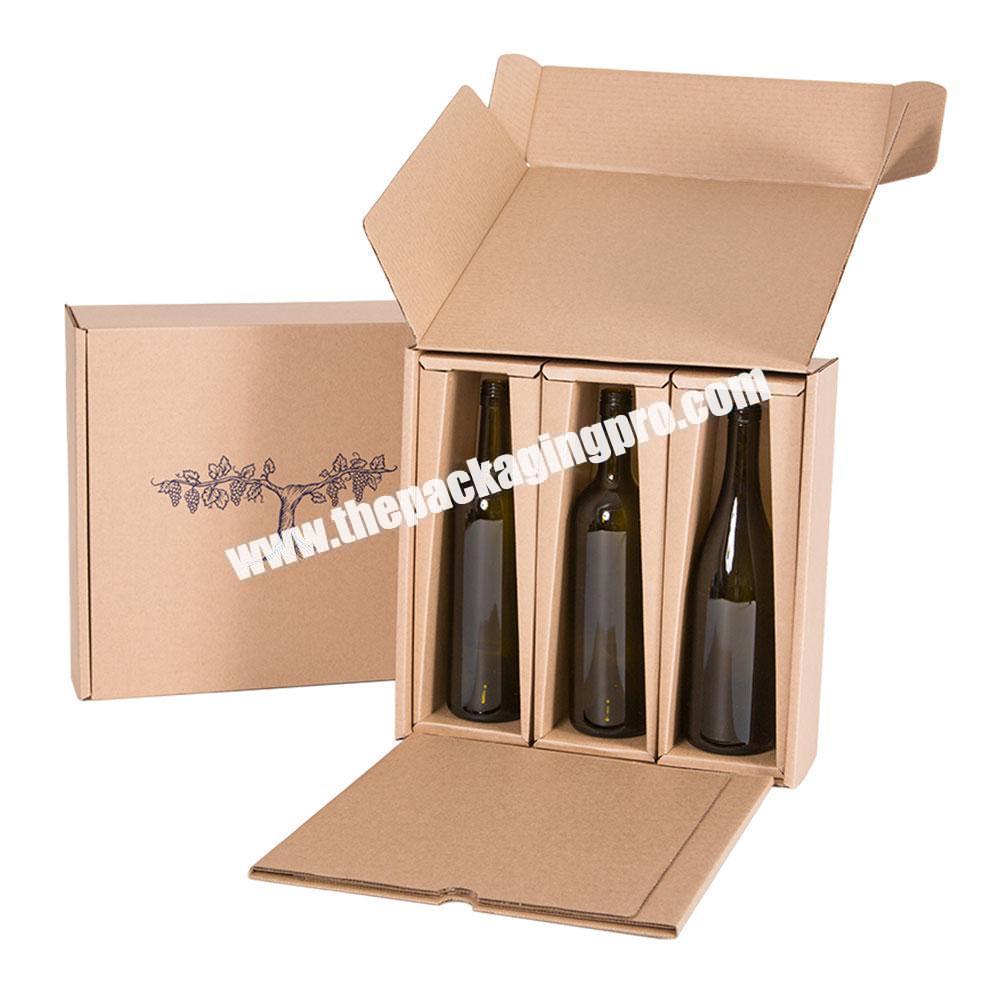 Custom Logo Corrugated Cardboard Paper Packaging 3 Pack Bottles Wine Drink Shipping Gift Box