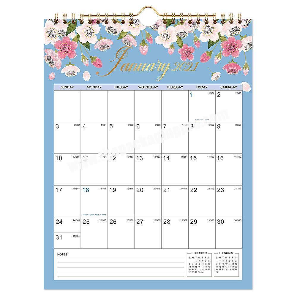 Custom Logo Design Printed Hanging Monthly Wall Desk Academic Spiral Calendar Planner -2022