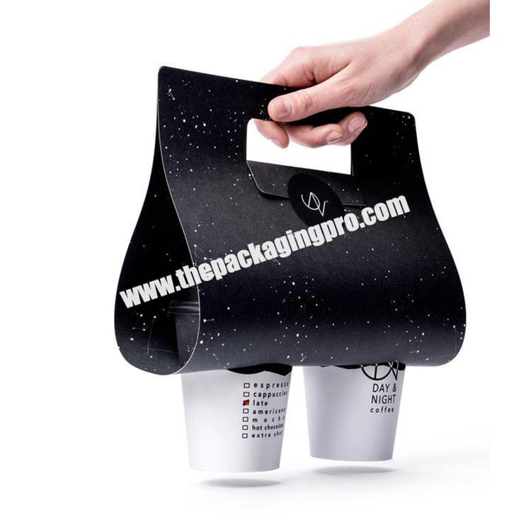 Custom Logo Disposable Takeaway 2 Two Cardboard Paper Drink Coffee Cup Carrier Holder With Handle