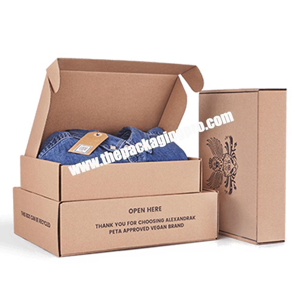 Custom Logo Eco Brown Kraft Corrugated Cardboard Paper Clothing Jeans Packaging Shipping Mailer Box