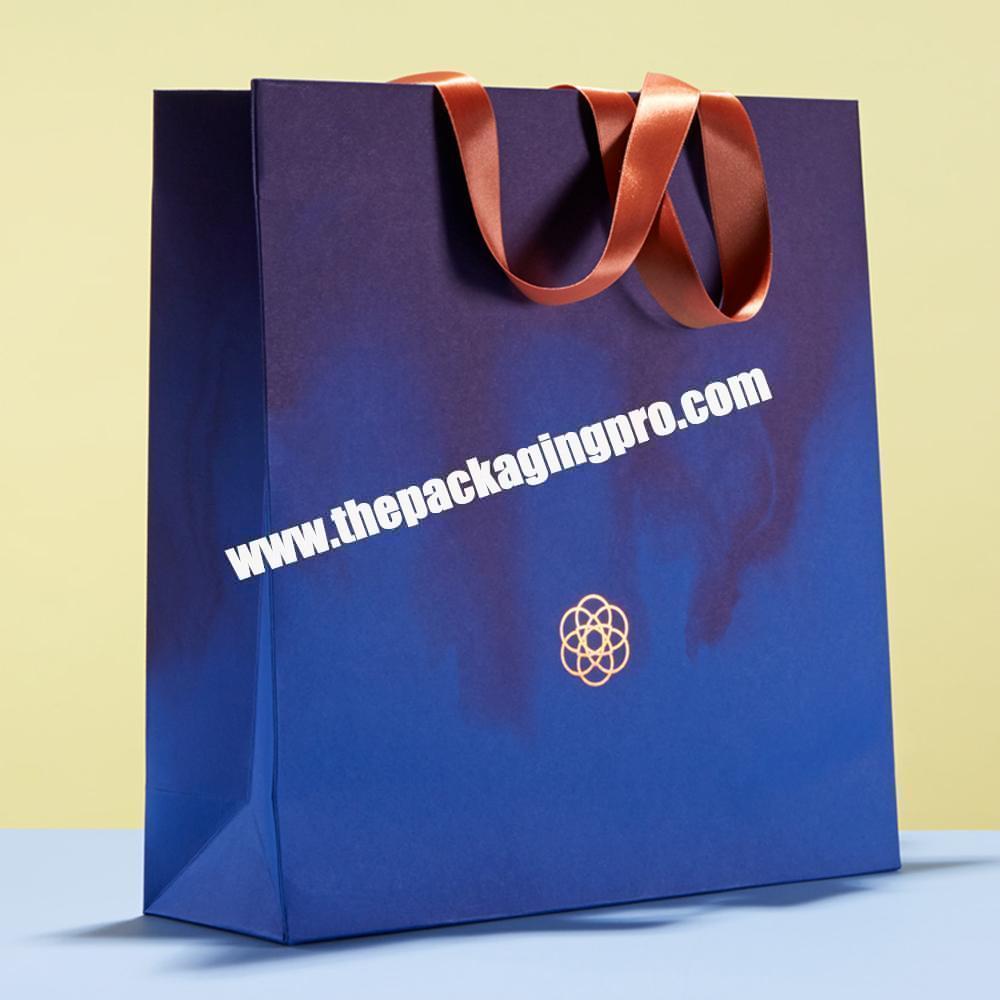 Custom Logo Eco Ribbon Handle Paper Packaging Gift Shopping Bag For Clothing Shoes Jewellery