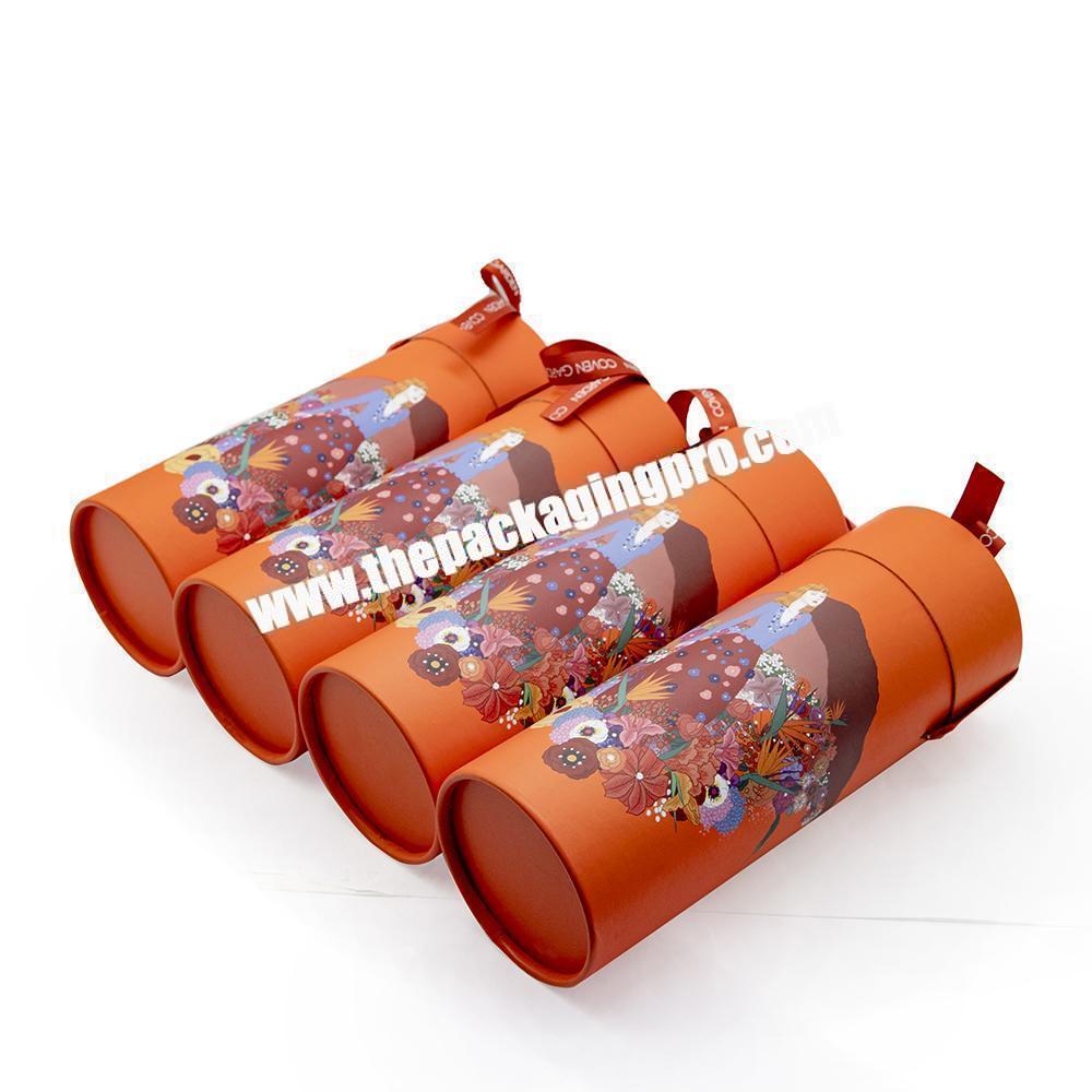 Custom Logo Floral Printed Cardboard Paper Round Tube Packaging Cylinder Box For Towel