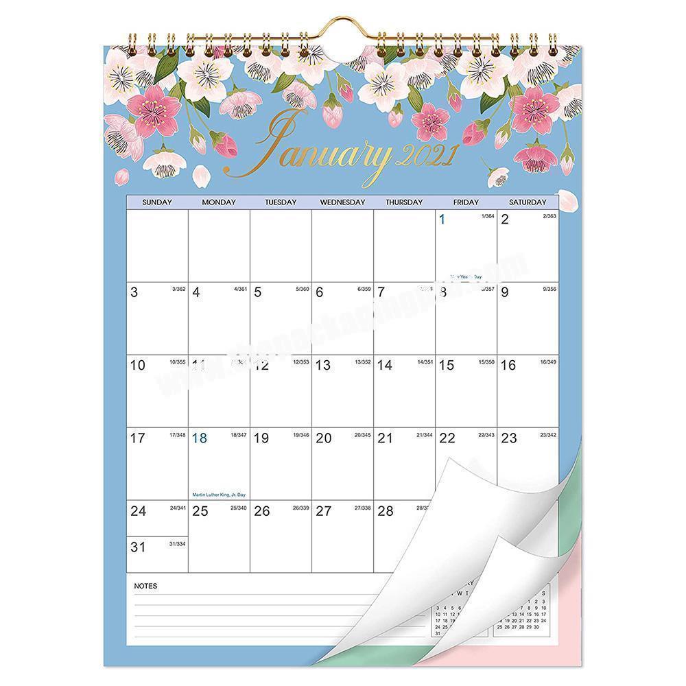 Custom Logo Floral Printed Hanging Monthly Wall Desk Academic  Spiral Calendar Planner Pad