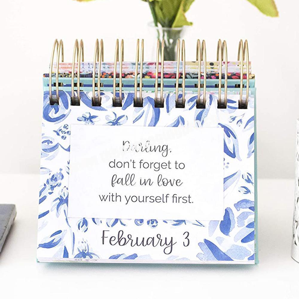 Custom Logo Floral Printed Paper Desk Small Spiral 365 Daily Cube Perpetual Inspirational Calendar