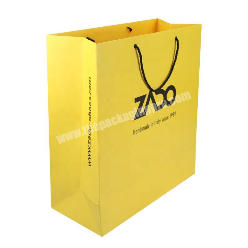 Custom Logo Full Color Printing Yellow Luxury Paper Shopping Bags With Handle