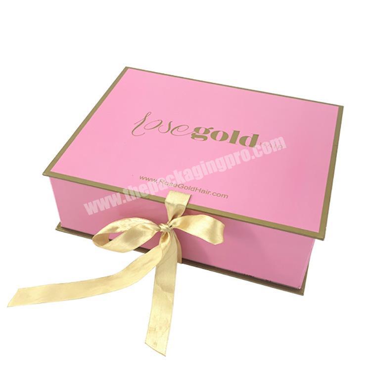Custom Logo Gold Stamping Luxury Rigid Cardboard Packaging Paper Wig Large Gift Boxes With Changeable Ribbon Folding Carton Bag
