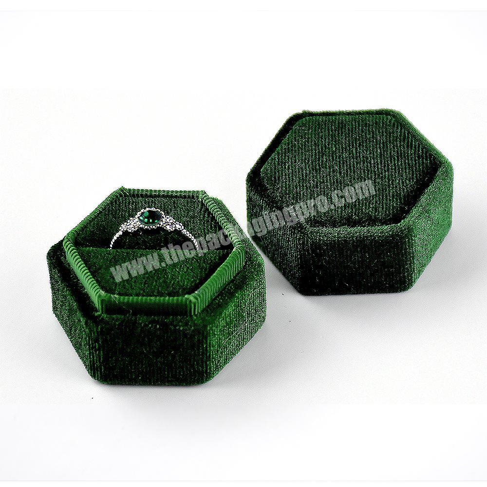 Custom Logo Hexagon Velvet Ring Boxes Suede Ring Box