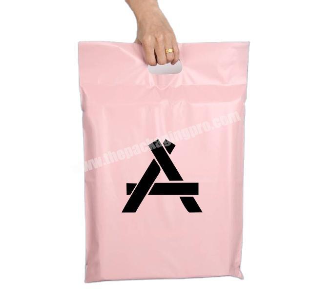 Custom Logo High Quantity  Handle Pink Poly For Shoes And Clothing Big Courier Polybag