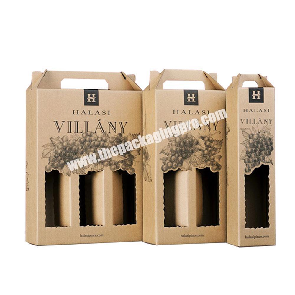Custom Logo Kraft Corrugated Cardboard Paper Wine Carrier Packaging Gable Gift Box