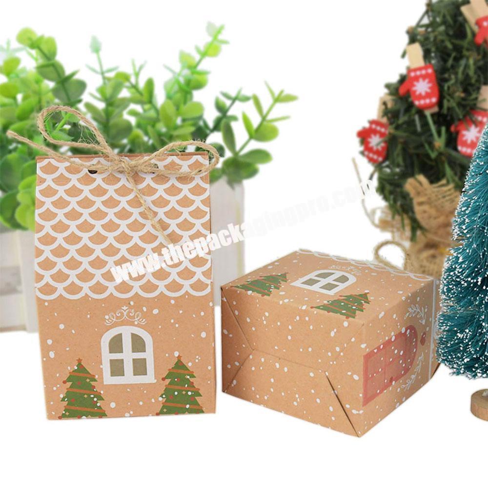 Custom Logo Kraft Paper Packaging Merry Christmas House Shape Gift Favour Box