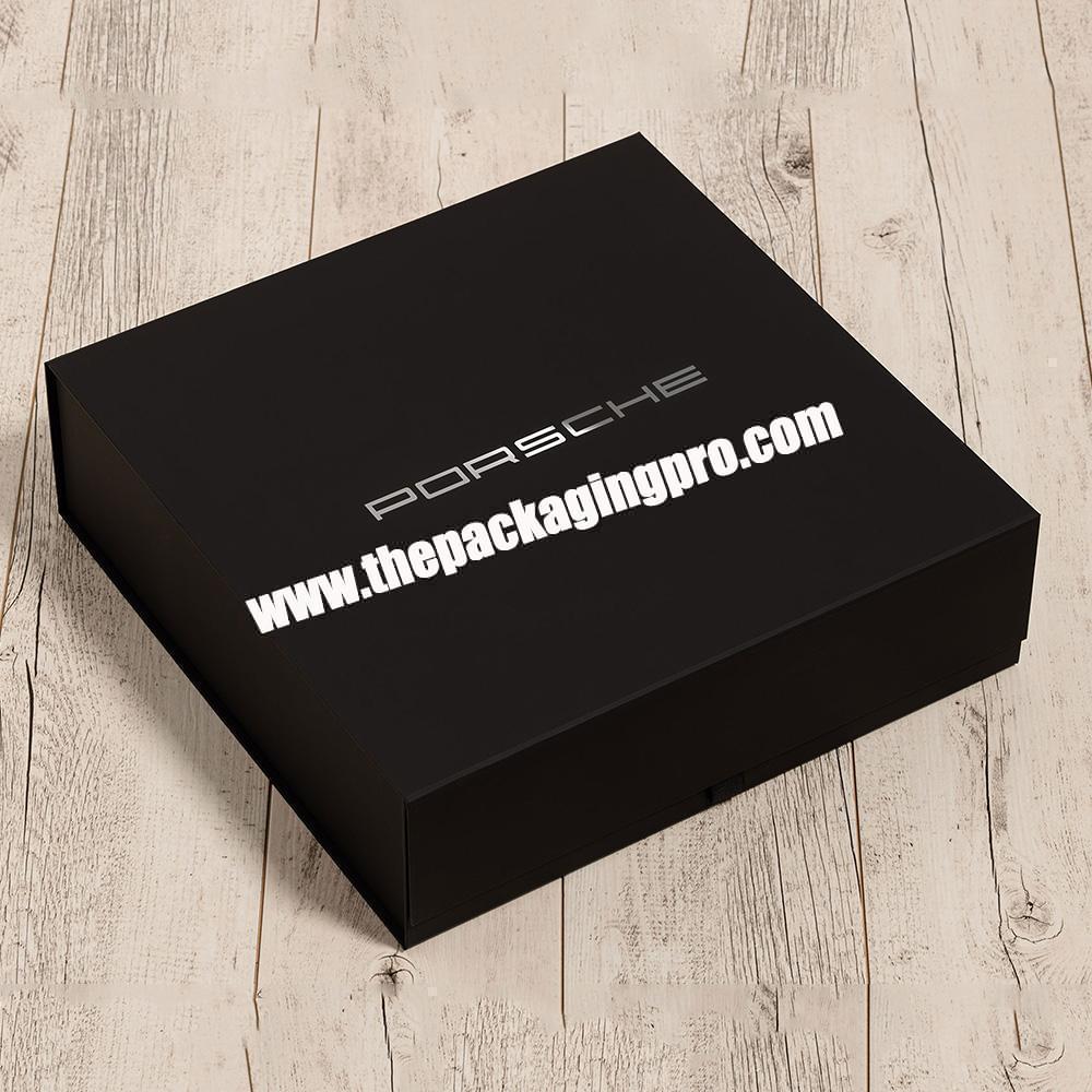 Personalized Logo Magnetic Black Foldable Luxury Rigid Packaging Keepsake Hamper Gift Box