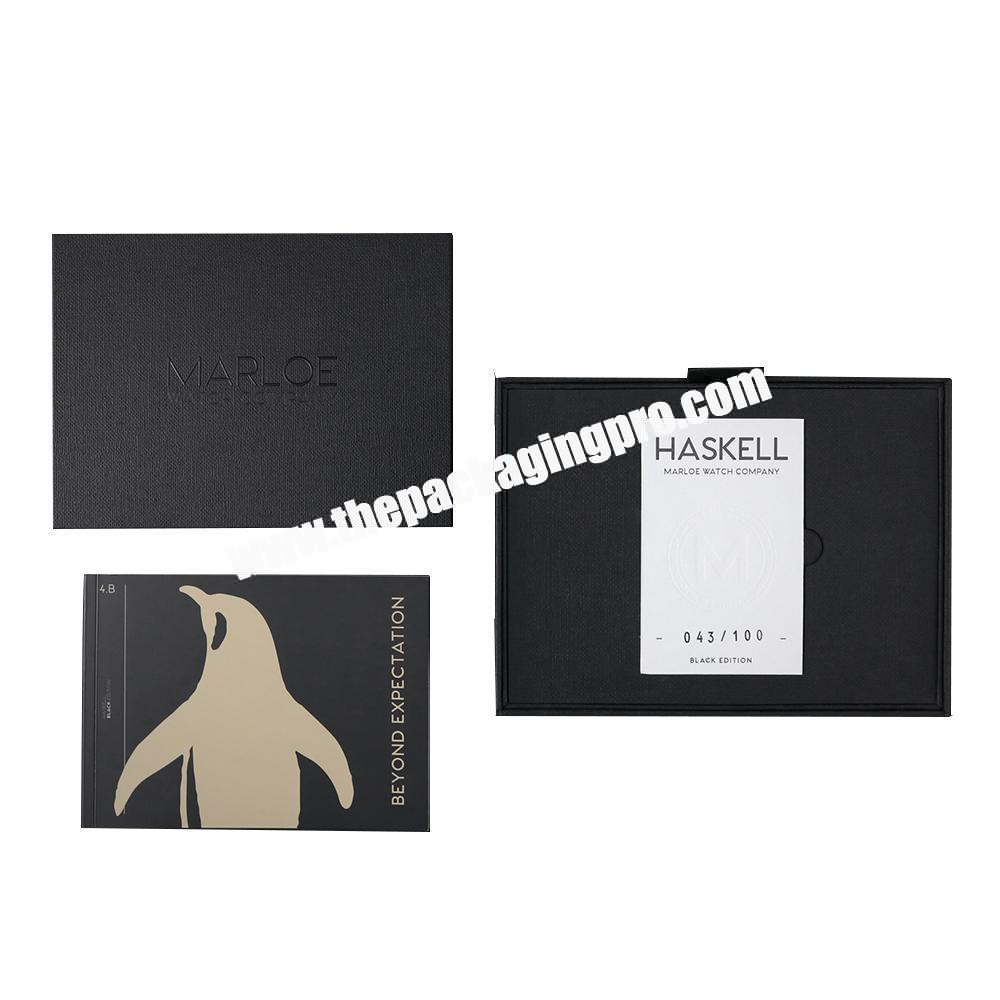 Custom Logo Luxury Black Lid And Base Rigid Paper Packaging Watch Gift Box
