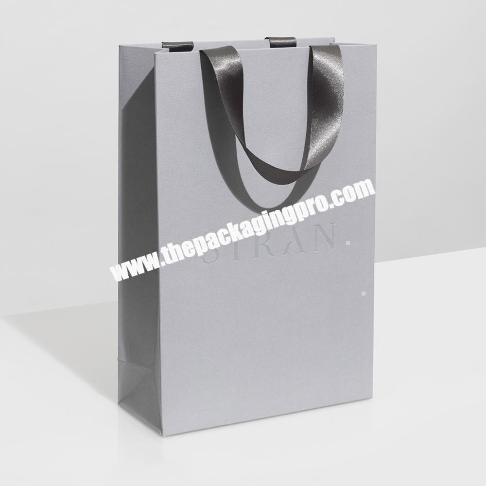 Custom Branded Logo Luxury Grey Paper Small Jewelry Gift Packaging Shopping Bag Paperbag