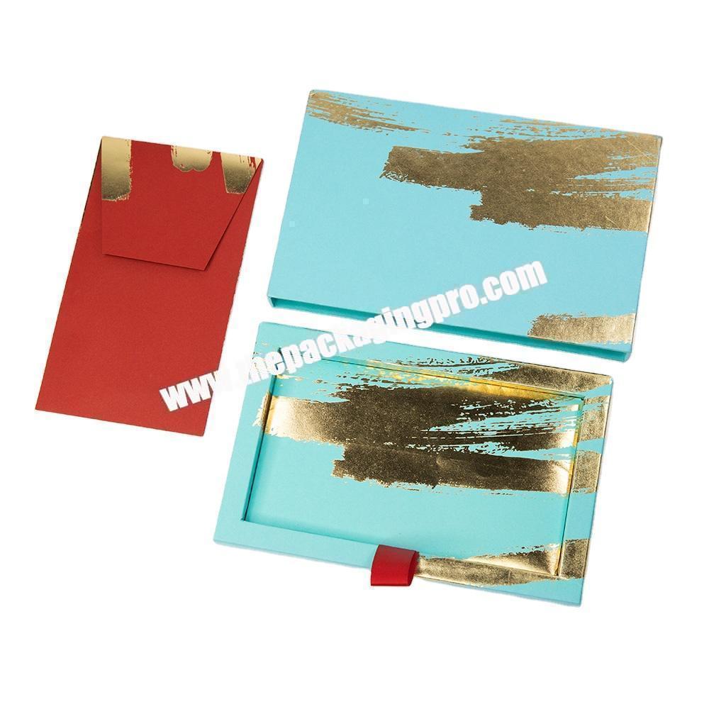 Custom Logo Luxury Blue Rigid Cardboard Paper Packaging Drawer Sliding 2 Pice Gift Boxes