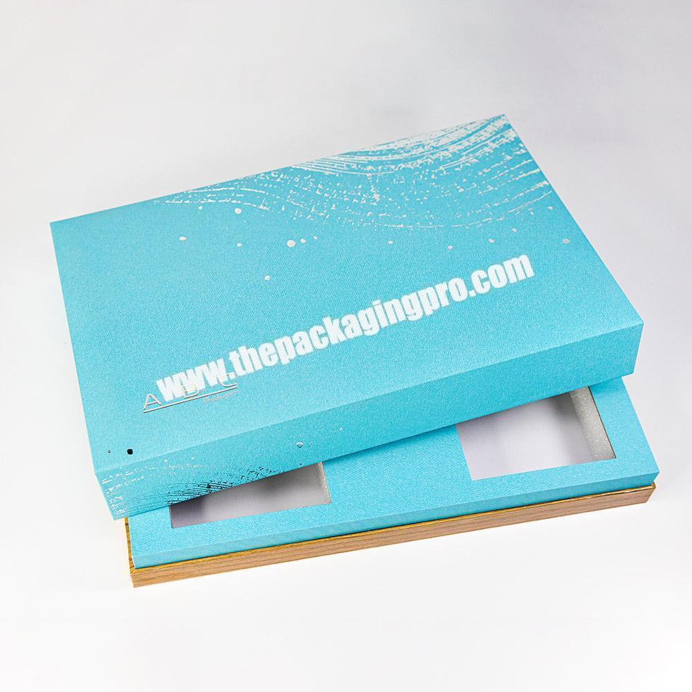Custom Logo Luxury Blue Rigid Paper Cardboard Cosmetic Packaging Lid And Based Gift Box With Foam