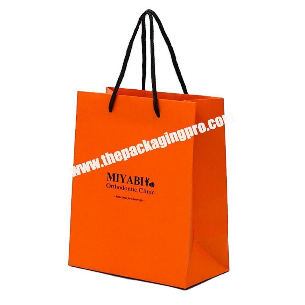 Custom  Logo Luxury Orange Paper Apparel Packaging Gift Shopping Bag Paperbag With Rope Handle