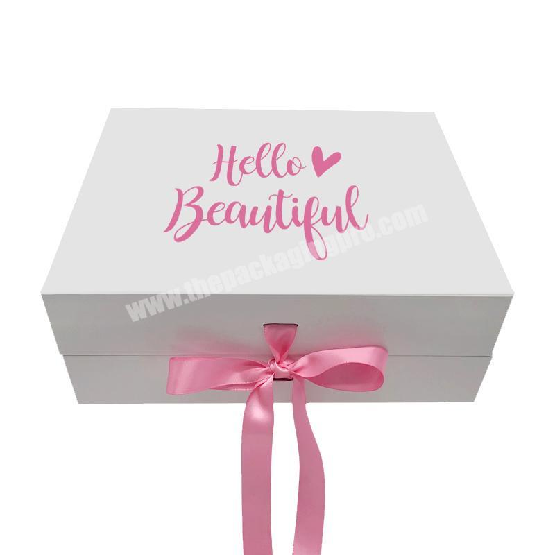 Custom Logo Luxury White Cardboard Box Packaging Skincare Packing with Ribbon Cosmetic Makeup Magnetic Closure Flap Gift Boxes