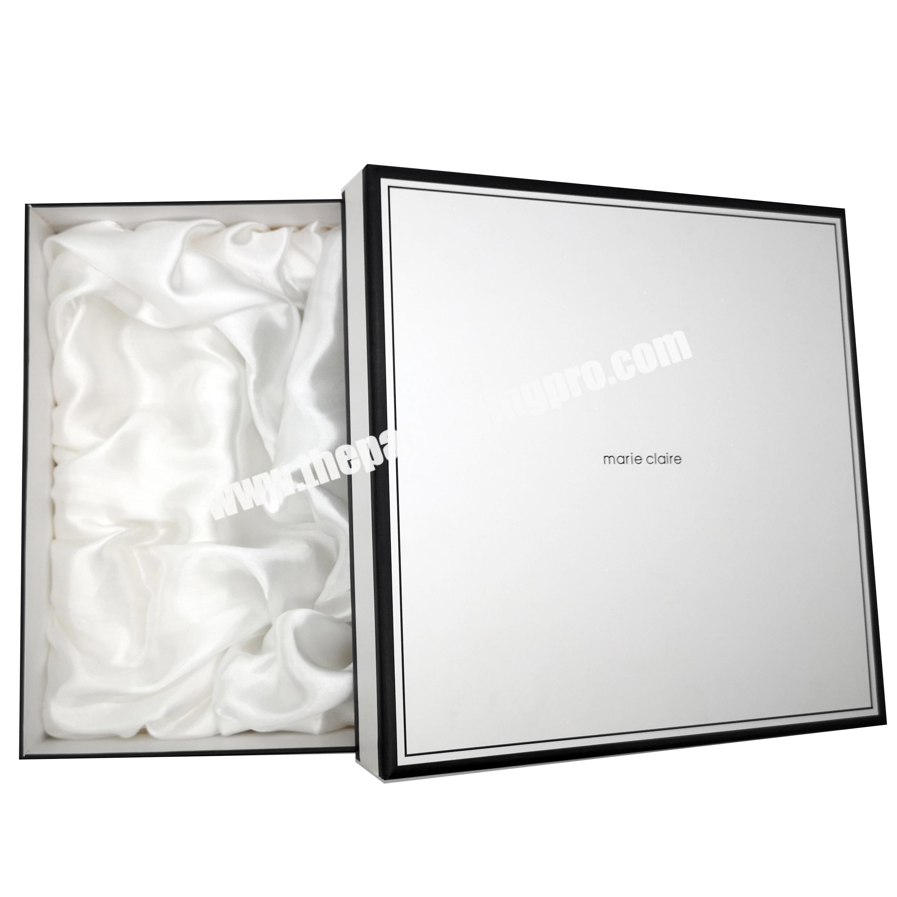 Custom Logo Luxury White Coated Paper Packaging Removable Lid Rigid Gift Boxes With Satin