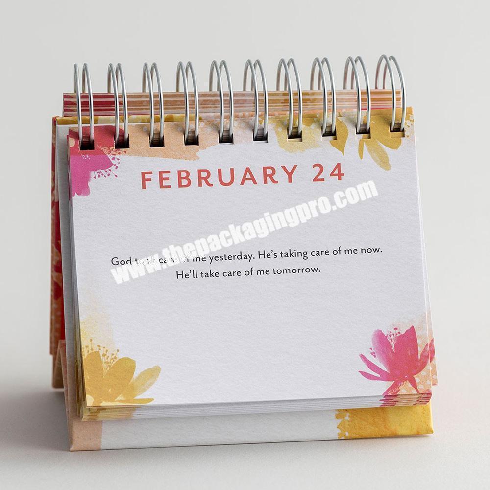 Custom Logo Paper  Desk Mini Table Spiral Small 365 Days Perpetual Inspirational Calendar With Design printed manufacturer