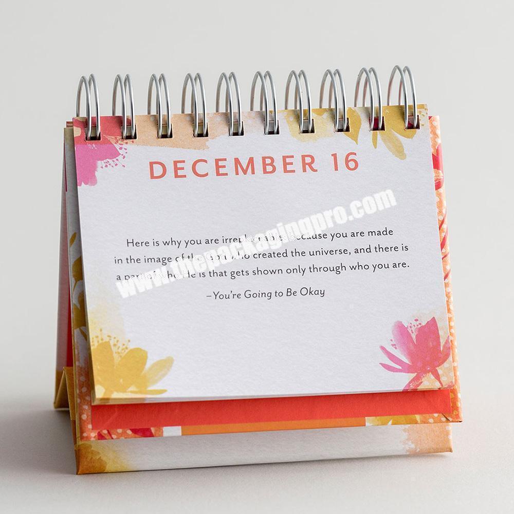 personalize Custom Logo Paper  Desk Mini Table Spiral Small 365 Days Perpetual Inspirational Calendar With Design printed